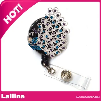 

Graceful Peacock Rhinestone Retractable Badge Reel/ ID Badge Holder