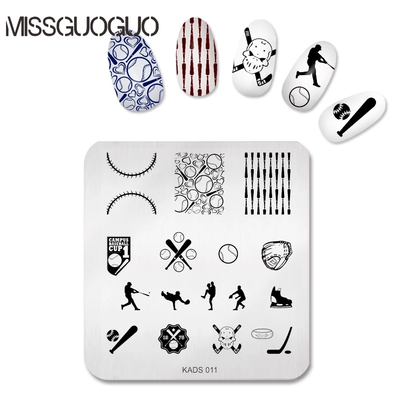 

Sports Image Design Polish Printing Stamp Template Baseball & Hockey Nail Art Stamping Plates Stainless Steel Tools Stamper