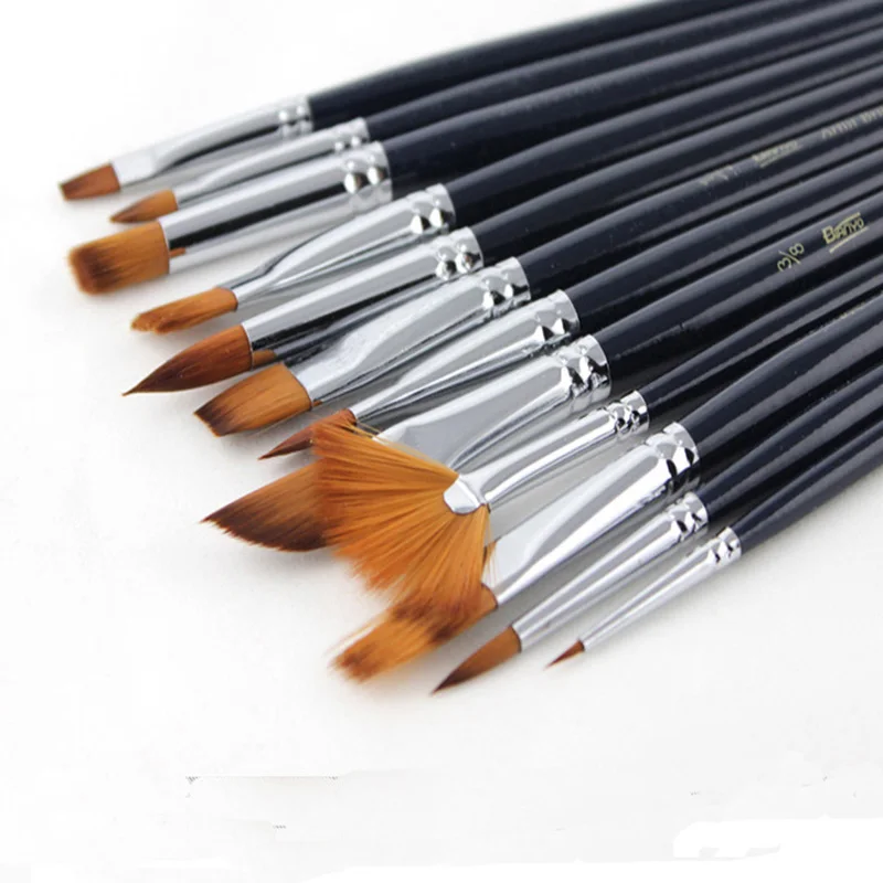 Beste 12 stks Diverse Vorm Penselen Set Korte Handvat Nylon Haar Schilderij Borstel Olie Acryl Borstel Aquarel Pen Kunst Levert