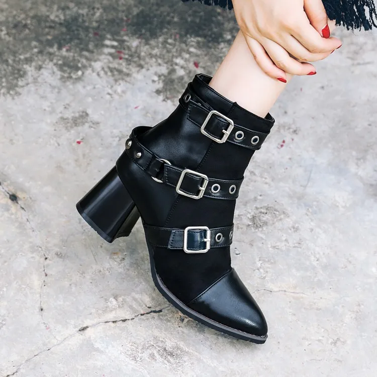 Ladies shoes ankle boots for women autumn winter high heels pointed toe punk martin boots plus size botas mujer chaussures femme