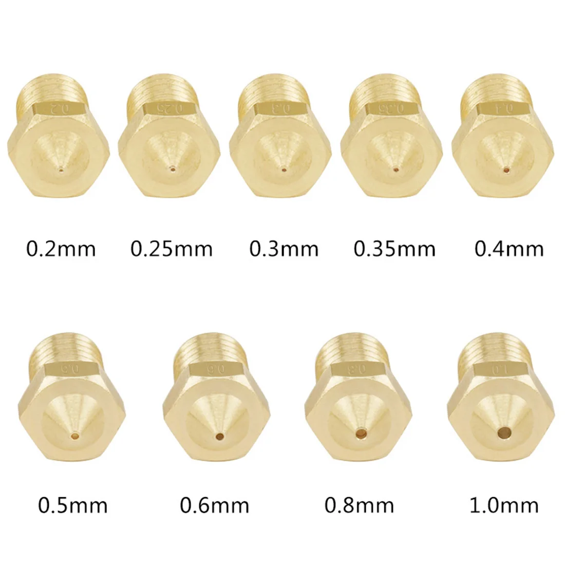 3D-принтеры аксессуары V5 V6 M6 Резьбовая насадка 0,2 0,25 0,3 0,35 0,4 0,5 0,6 0,8 1,0 мм для 1,75 мм нить металлический E3D