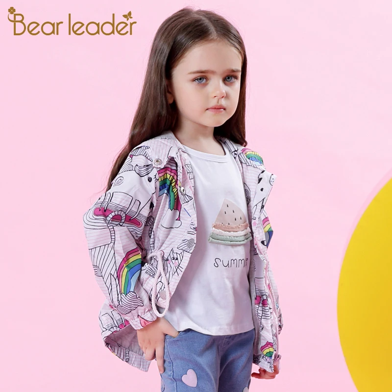 Bear Leader/пальто и куртки для девочек; Осенняя Брендовая детская одежда; Верхняя одежда с капюшоном и принтом птиц и цветов