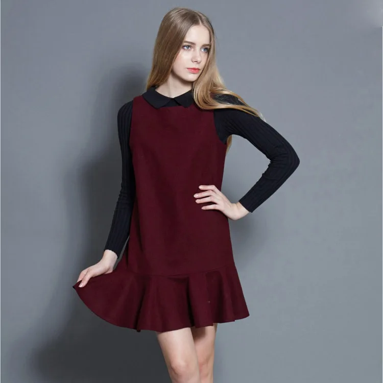 

Women Autumn Winter Customize Plus Size 3XS-10XL Retro Vintage Vest Dress Ladies Sundress Women Casual Woolen Basic Dresses