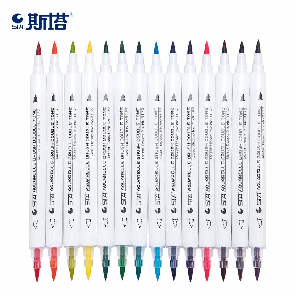 

STA 14Pcs Dual Tips 28Color Premium Watercolor Brush Art Marker Set Water Based Marker Pen for Adults Kid Coloring Book Supplies
