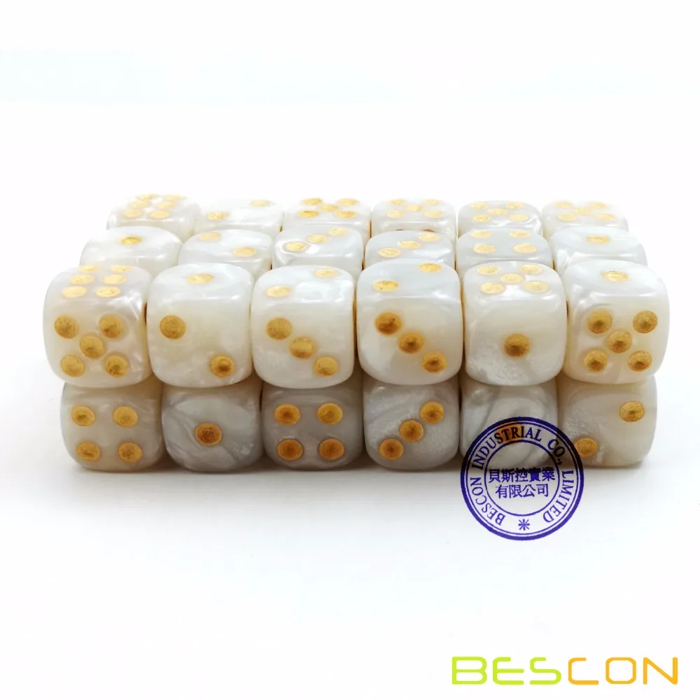 Bescon 12mm 6 Sided Dice 36 in Brick Box, 12mm Six Sided Die (36) Block of Dice, Marble White 3