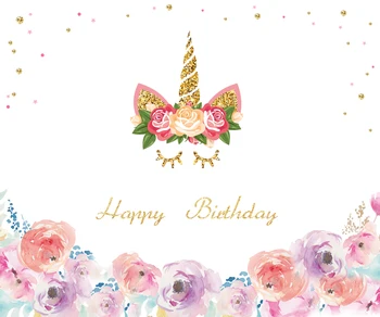 

Unicorn Theme Party Background Gold Photography Backdrop Children Birthday Dessert table Decorations Banner Baby Shower W-298