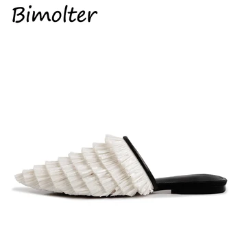 

Bimolter Brand Elegant Pointed Toe Women Loafers Fashion Pleated Summer Slippers For Women Lady Flats Comfortable Shoes FC146
