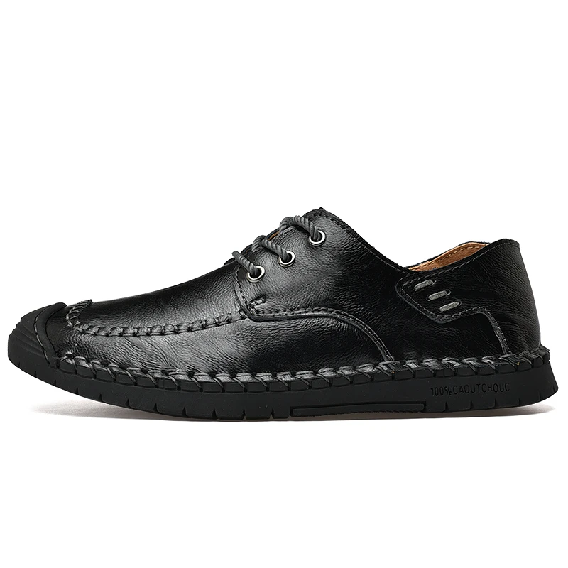 DXKZMCM Genuine Leather Shoes Men Flats Fashion Men's Casual Shoes Brand Man Soft Comfortable Lace up Loafers Shoes Mens