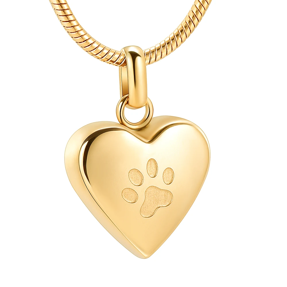 

IJD8455 Stainless Steel Cremation Heart Urn Necklaces Pet Dog Paw Print Cremation Necklace Memorial Pendant Ashes