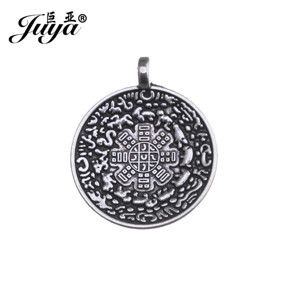 

JUYA 8pcs Alloy Charms Antique Flate Silver Round Coins Plate Fit Bracelet Necklace Making Jewelry Findings DIY Handmade AO0691