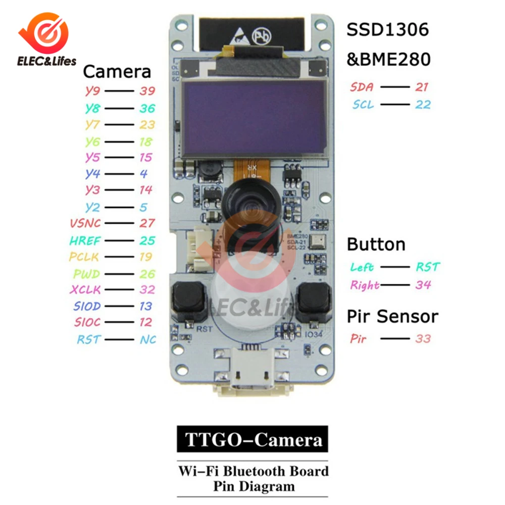 Для Arduino TTGO T-camera ESP32 WROVER+ 8M PSRAM 2MP OV2640 модуль камеры макетная плата ESP32-WROVER-B 0,96 ''oled-дисплей