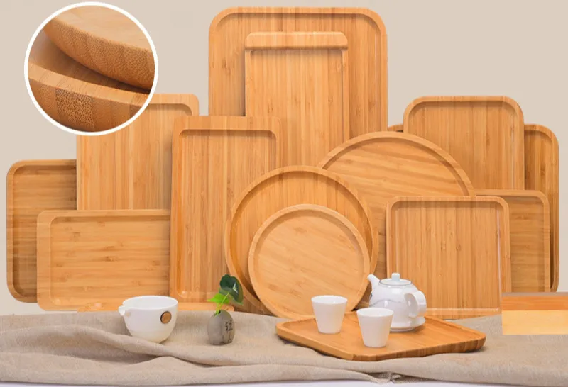 

Bamboo Hotel Simple Tray Restaurant Bamboo Wooden Plate Fruit Pan Domestic Tea Pan Rectangular Creative Solid Wood Plate