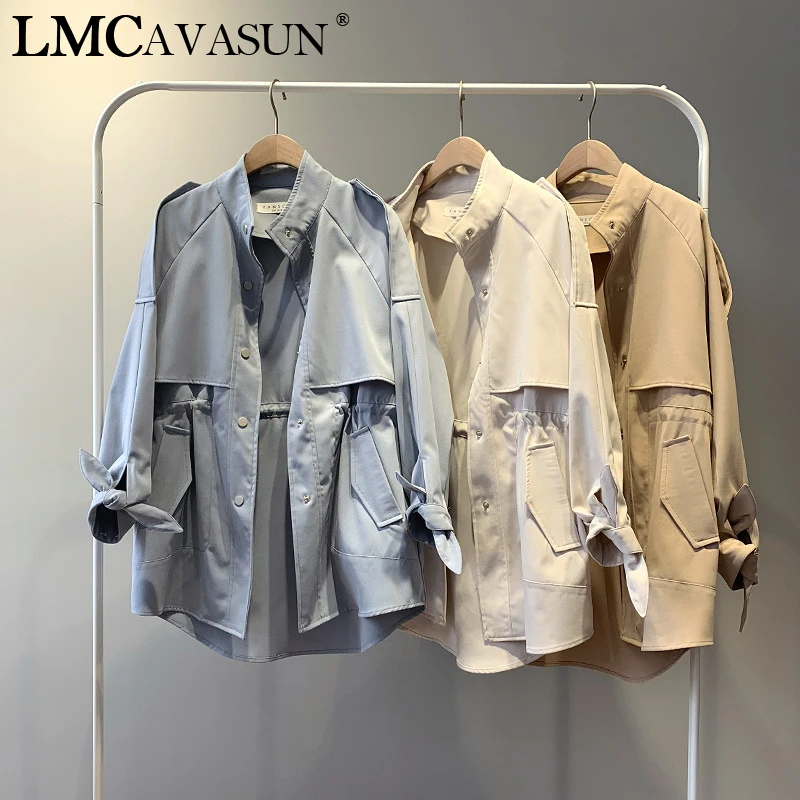 

LMCAVASUN Spring Women Trench Coat Single Breasted Loose Elastic Waist Korean Casual Harajuku Long Coat Female Tops