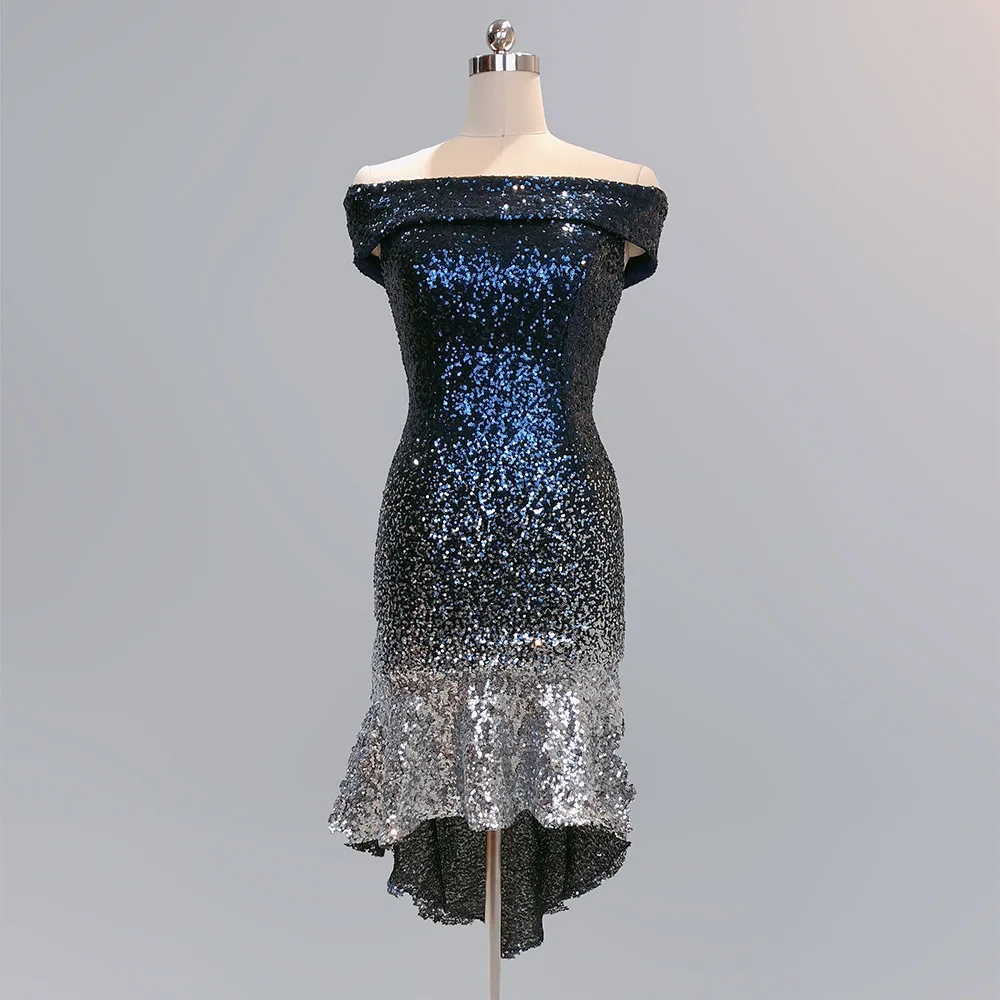 Mermaid party dress women 2019 sexy sequin club vestidos off shoulder evening robe femme asymmetrical tight slim dress summer (36)