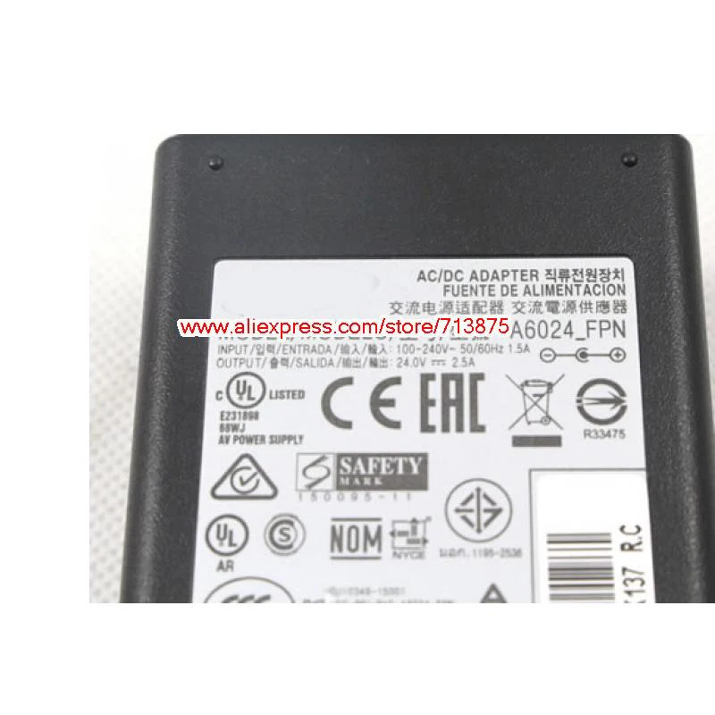 24V 2.5A A6024_DSM Laptop AC Adapters For Samsung Soundbar HW-F550 HW-E550 Speaker Power Supply Adapter A6024_FPN 24V 2.5A 60W
