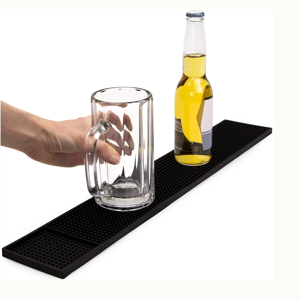 Bar Runner Bar Service Rubber Strip Spill Mat Black for Home Cocktail Party Pub 24x3''-Black