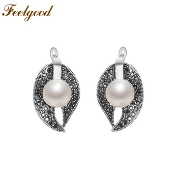 

Feelgood Vintage Bride Jewelry Antique Silver Color Crystal Leaf Earring Fashion Imitation Pearl Earrings For Women Wedding Gift