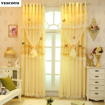 

Jacquard Princess Lace Embroidered Tulle Window Curtains Valances Panel Sheer for Living Room Bedroom Wedding Home