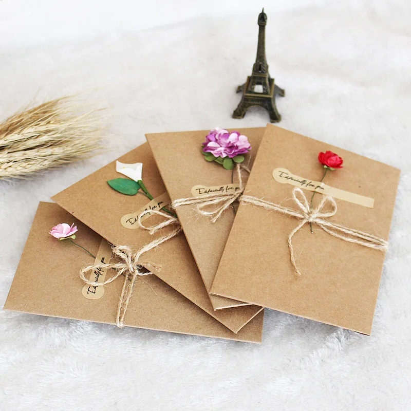 5pcs Vintage DIY Kraft Paper Invitation Greeting Card with Envelope