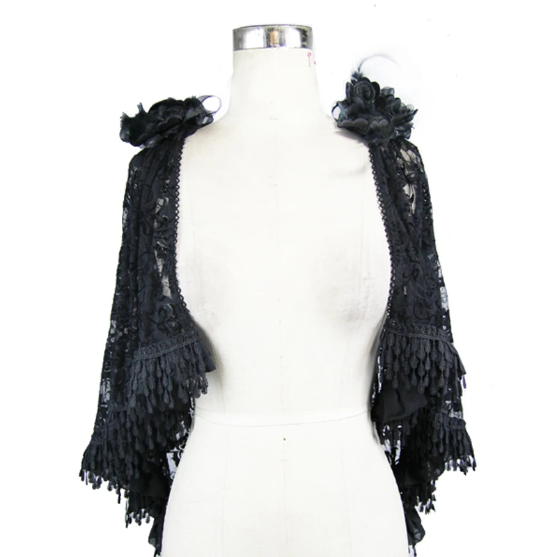 

Devil Fashion Gothic Style Women Black Sexy Lace Floral Pattern Tassel Cappa Winter Fashion Hollow Out Prom Party Women Cappa