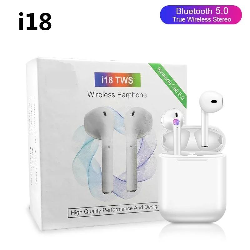 

i18 TWS 5.0 Blutooth Earphones Earbuds Wireless 3D Sound Touch Control for iphone Xiaomi Huawei PK i7s i9s i11 i12 i14 i20 i30