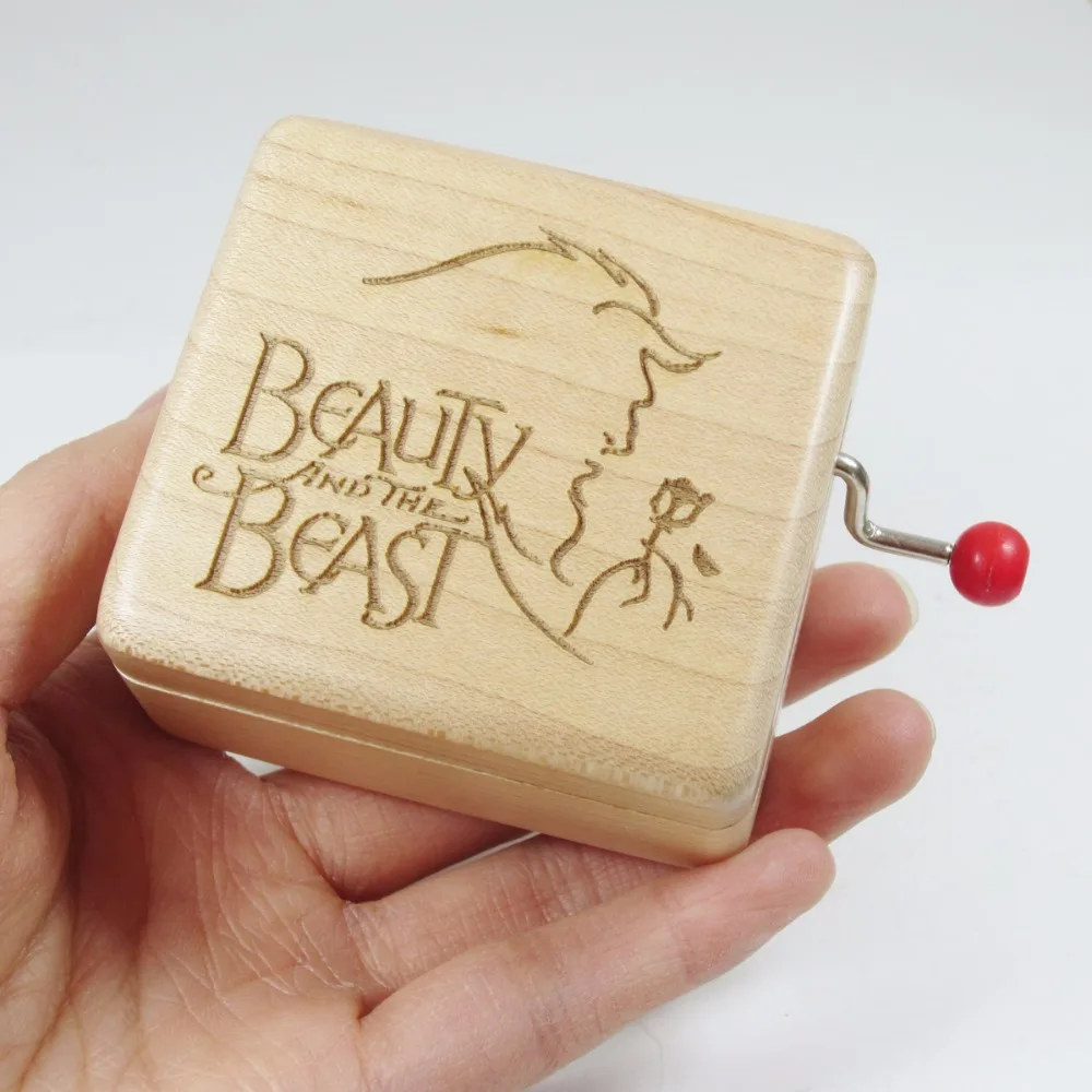 Handmade Wood Hand Crank Music Box, Beauty and the Beast, Cool Brand Gifts for Birthday, Wedding, Christmas, New Year
