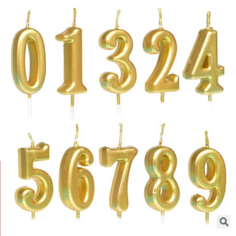 1pcs Gold Silver Number 0-9 Candle Birthday Party Design Candle Decoration Happy Birthday Anniversary Candle Supplies DIY