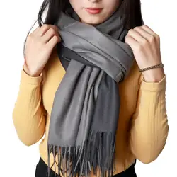 Женский осенне-зимний теплый шарф с кисточками, имитация кашемира, двусторонний однотонный плотный длинный шарф шаль, подарок