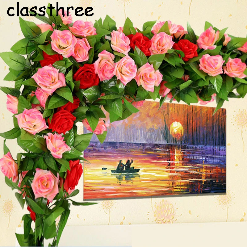 

CIASSTHREE 250cm Fake Silk Roses Ivy Vine Artificial Flowers with Green Leaves For Home Wedding Decoration Hanging Garland Decor