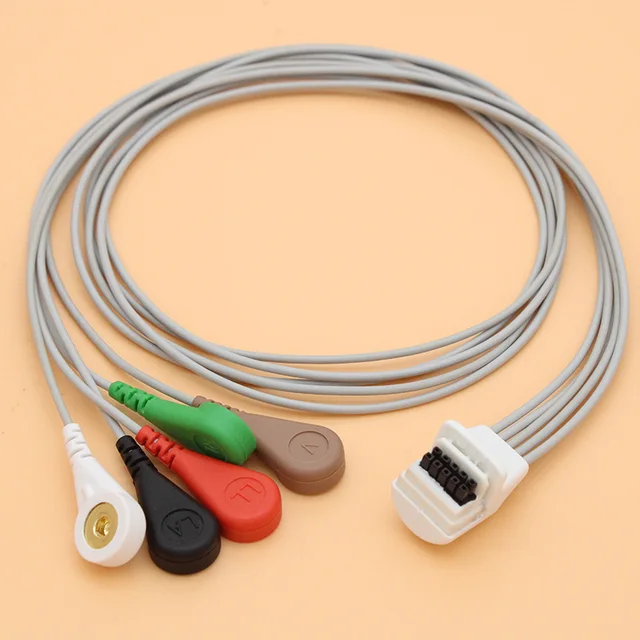 Compatible with Mortara H3 Holter Recorder ECG Cable,5 lead snap ECG