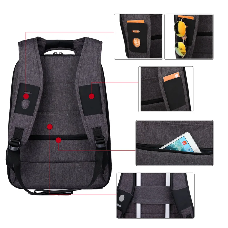 XQXA 17," тонкий рюкзак для ноутбука женские/мужские деловые сумки с usb зарядным портом водостойкий школьный рюкзак для колледжа рюкзаки