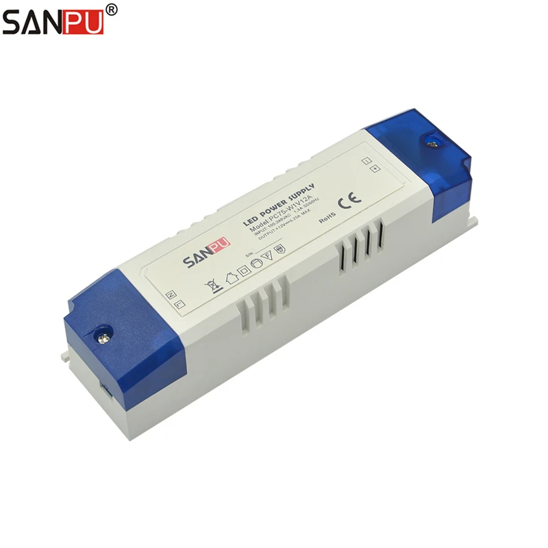 

SANPU SMPS 12V 6A LED Strip Power Supply 75W 12Volt LED Driver IP44 Dustproof AC to DC Lighting Transformer Converter 12VDC 72W