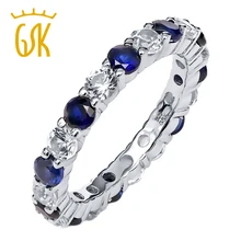 GemStoneKing Boda Magnífico 2.20 Ctw Anillo de Eternidad de Plata Azul Zafiro Blanco 925 Bandas de Nueva Joyería de Las Mujeres Bague