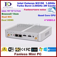 Тонкий клиент, NUC, Intel Celeron N3150 Quad Core braswell Процессор, Небольшой компактный компьютер 2 * HDMI, 2 * NIC, 4 * USB 3.0 офис