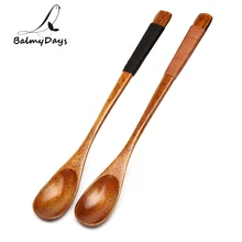 2 шт деревянная чайная ложка c длинной ручкой чайный комплект кофейных ложек японский стиль медовая ложка чайная ложка кофейная мешалка смешивающая ложка посуда