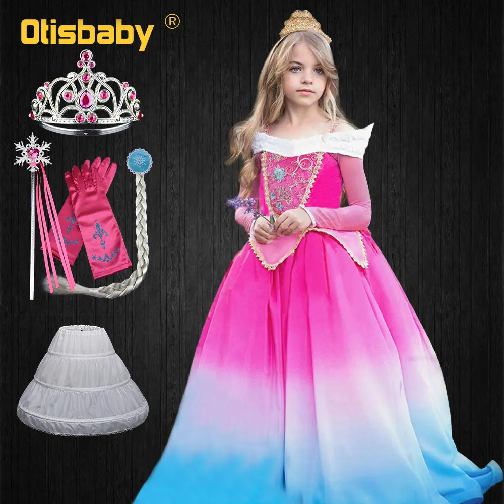 

2019 Kids Pink Princess Aurora Dress Christmas Sleeping Beauty Dress Up Disguise Girls Carnival Costume Fantasia Aurora Infantil