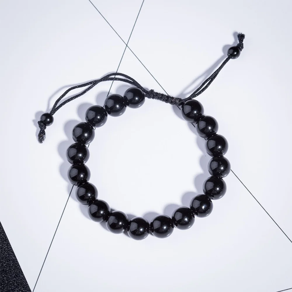 Natural Obsidian Anti Fatigue Bracele 6-10mm Round Men Bracelet Adjustable Handsome Black Beads Bracelets For Women Jewelry