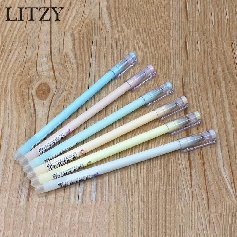 

6pc/set Creative Neutral Pen Cute Student Candy Color Gel Pens for School Erasable Pen Refill 0.5mm Blue Black Ink Signature Pen