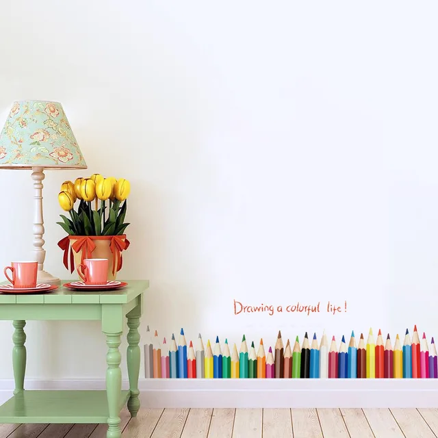 3D DIy Creatieve kleurpotlood tekening Plint raamstickers home decor ... 3D DIy Creatieve kleurpotlood tekening Plint raamstickers home decor ...