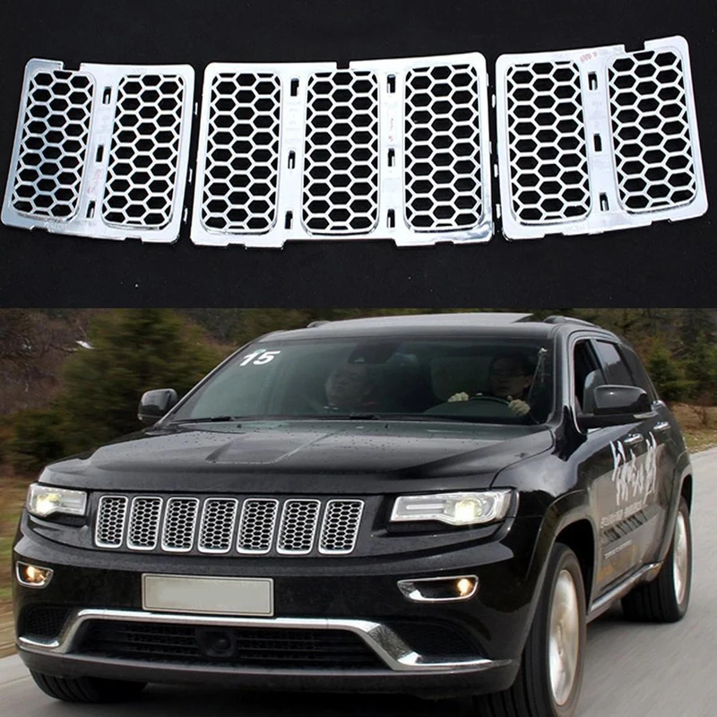 

MAYITR 3PCS ABS Mesh Grille Insert Honeycomb Front Grill Trim Cover for Jeep Grand Cherokee 2014 2015 2016 Silver