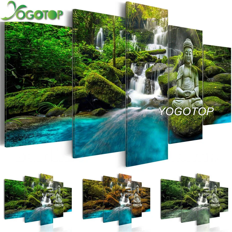 

YOGOTOP DIY Diamond Painting Cross Stitch Kits Buddha Waterfull Full Embroidery 5D Drill Mosaic Decor Nature scenery 5pcs ML529