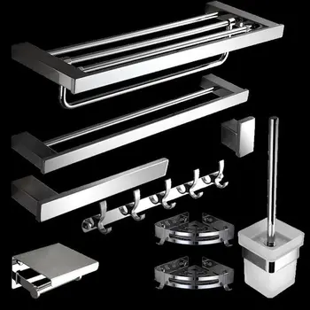 304 Stainless Steel Bathroom Accessories Set Soap Dish Chrome Silver Towel Paper Holder Wall Bath Shelves Toilet Brush Holder bathroom hardware accessories chrome single towel bar rail toilet paper holder shower soap dish pump brush holder glass shelf