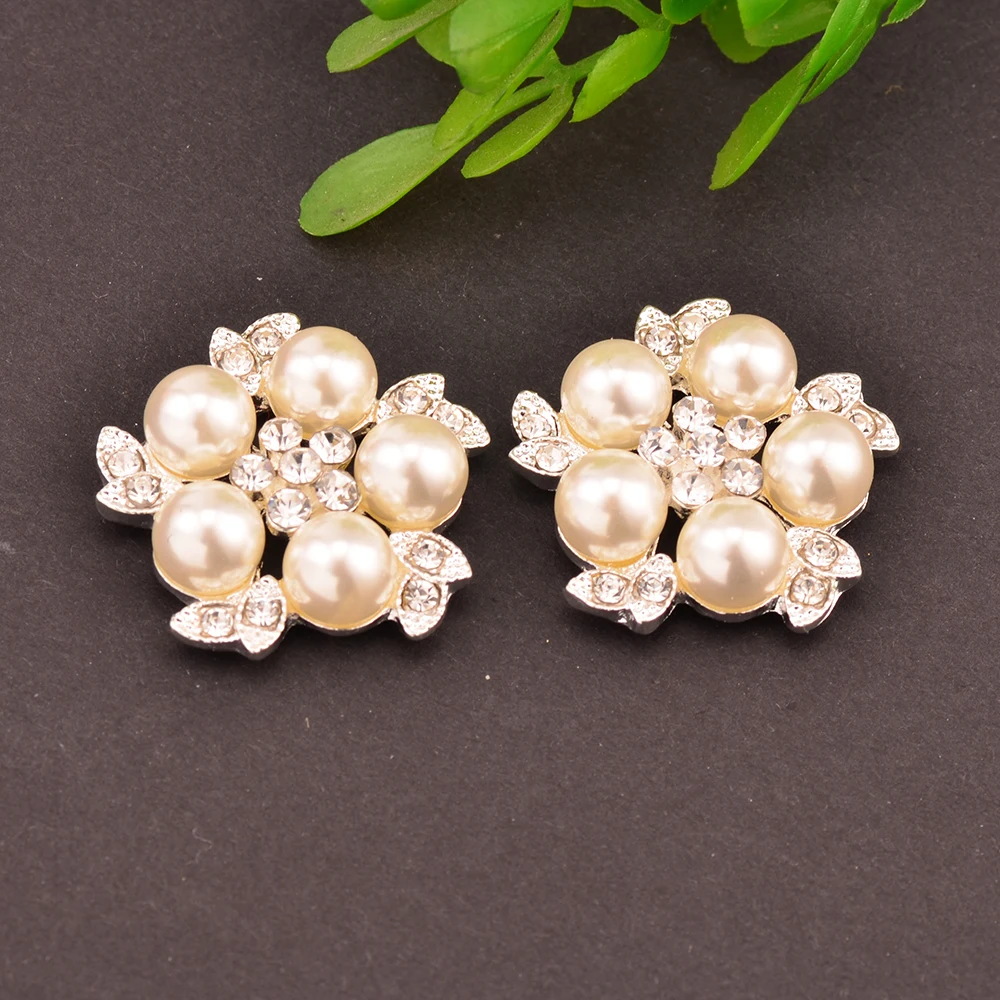 

Rhinestone Pearl Button Used on Flower Center Flat Back 100pcs/lot 25MM Silver Color