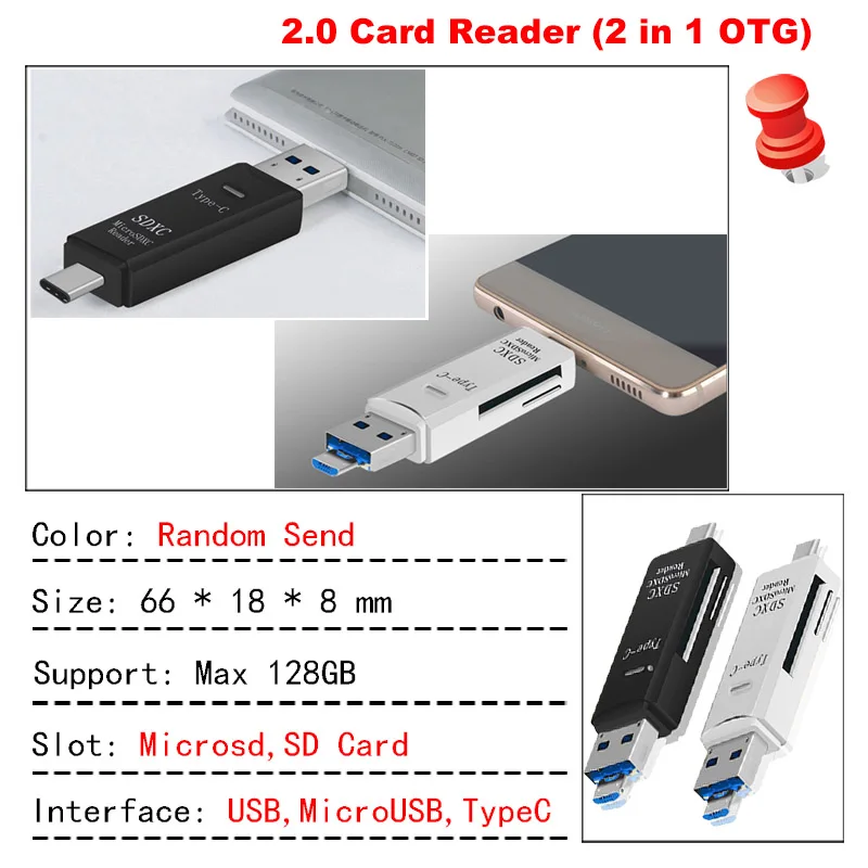 Kuman 2,0 OTG кард-ридер USB MicroUSB TypeC интерфейс с Micro SD TF SD слот для карт флэш-памяти для телефона Y210