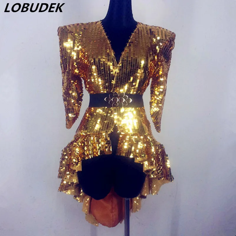 

Gold Silver Black Sequins Jacket Tailcoat Fashion Long Coat Female Singer Dancer Stage Performance Jazz Dance Costume Nightclub
