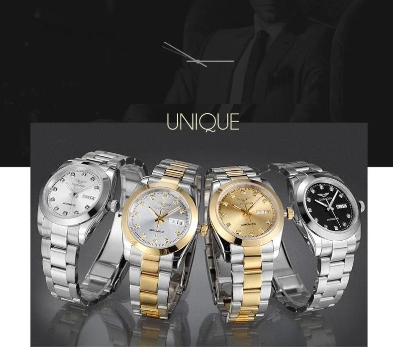 GUANQIN Gold Couple Watch Men Women Mechanical Watch Luminous Calendar Week Waterproof Rhinestones Automatic Lovers Watches (10)