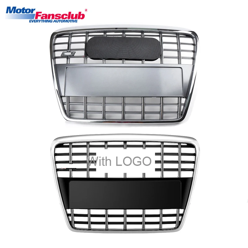 

Sliver/Black Car Racing Grille For Audi A6 C6 Grill 2005-2011 Quattro S6 Style With Emblems Radiator Front Bumper Chrome Mesh
