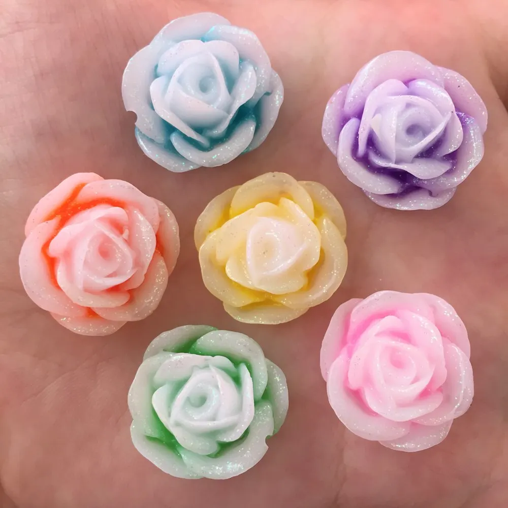 

18Pcs 22mm AB Resin 3D Gradient Color Flower Flatback Stone Wedding Diy Designs R11*3