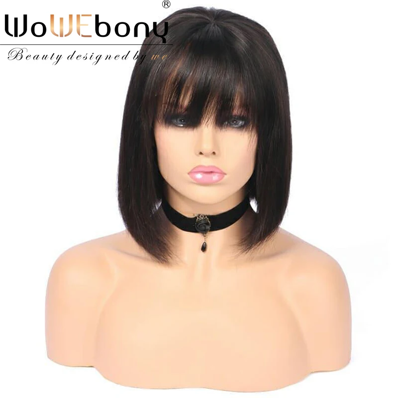 

Short Lace Front Human Hair Wigs For Women Brazilian Straight Remy 13*4 Bob Wig With Bang Pre plucked Baby Hair