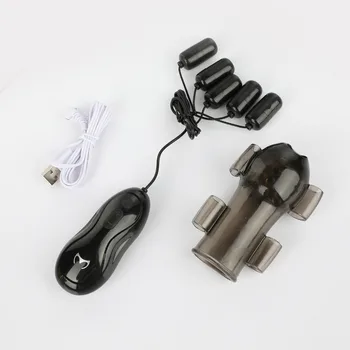 Electric Shock Glans Vibrators Ring For Male Masturbator Penis Delay Lasting Trainer Massager With 5 Caps Adult Sex Toy For Men 6